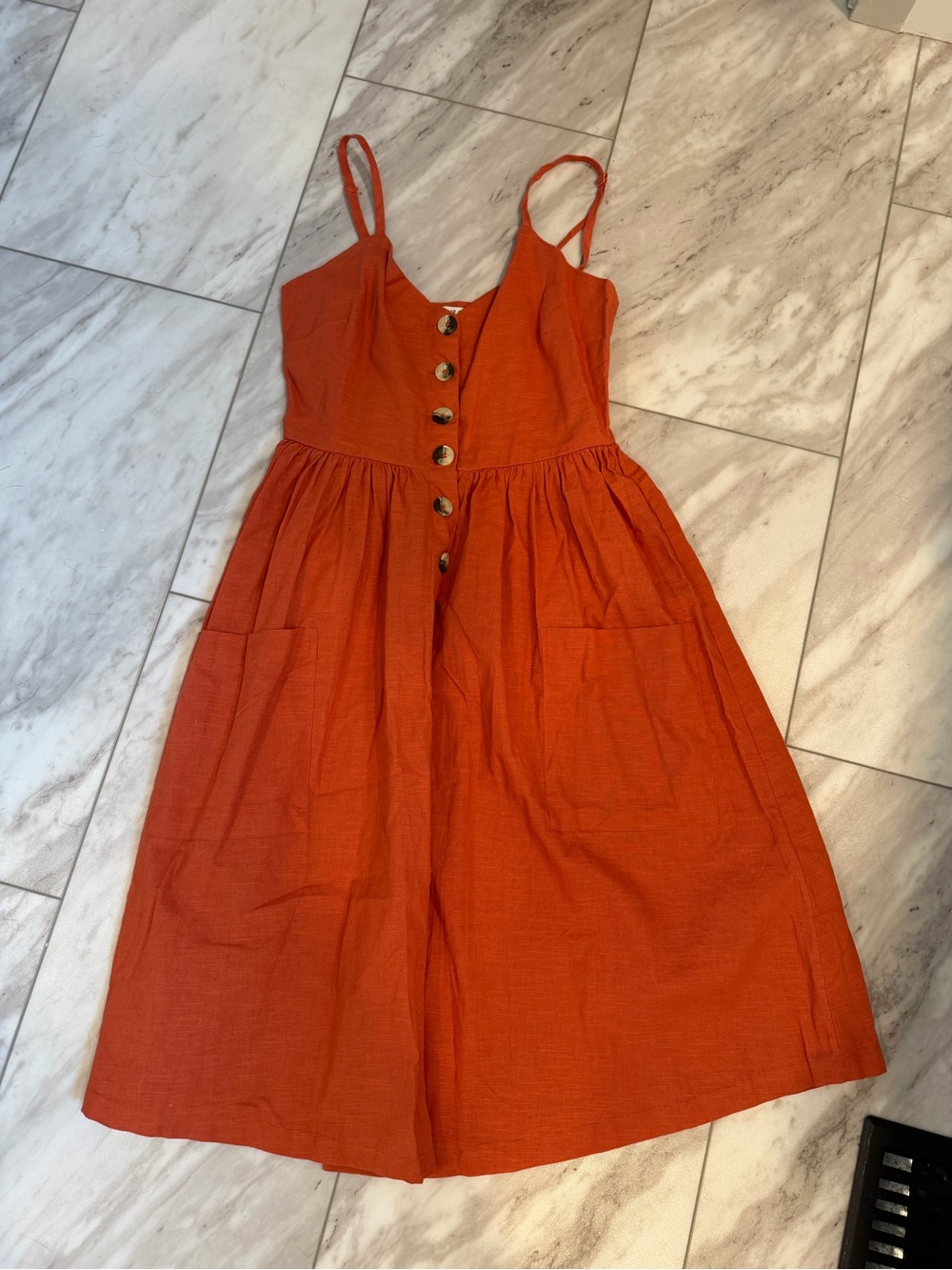 Brave Soul Rust Orange Midi Button-Front Sundress